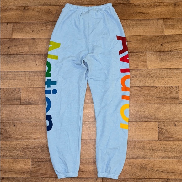 Aviator Nation Size Large Rainbow Logo Sweatpants In Light Blue Colorful Comfort - Picture 2 of 16